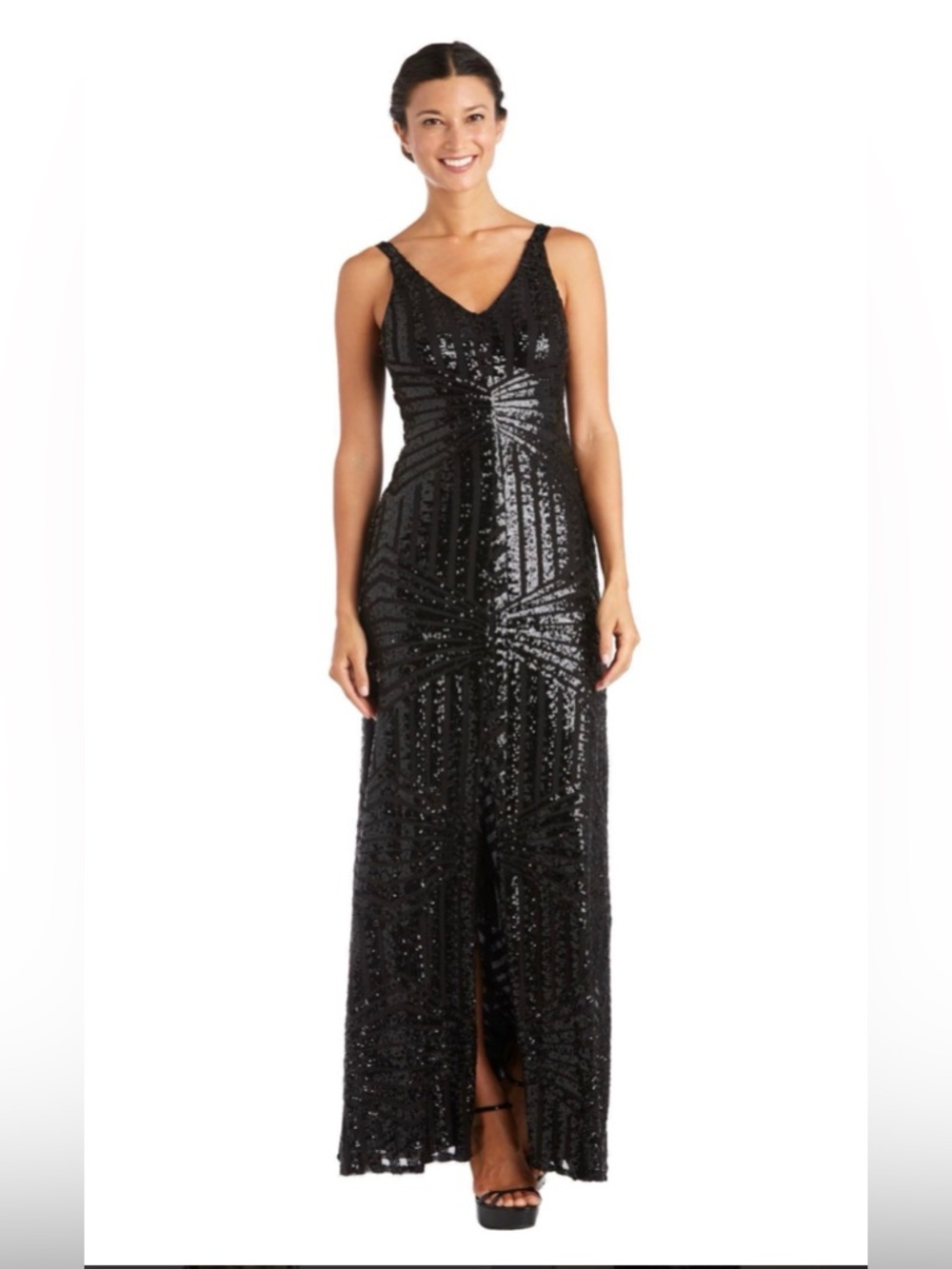 Night Way Collections Black Sequin V-Neck Maxi Dress